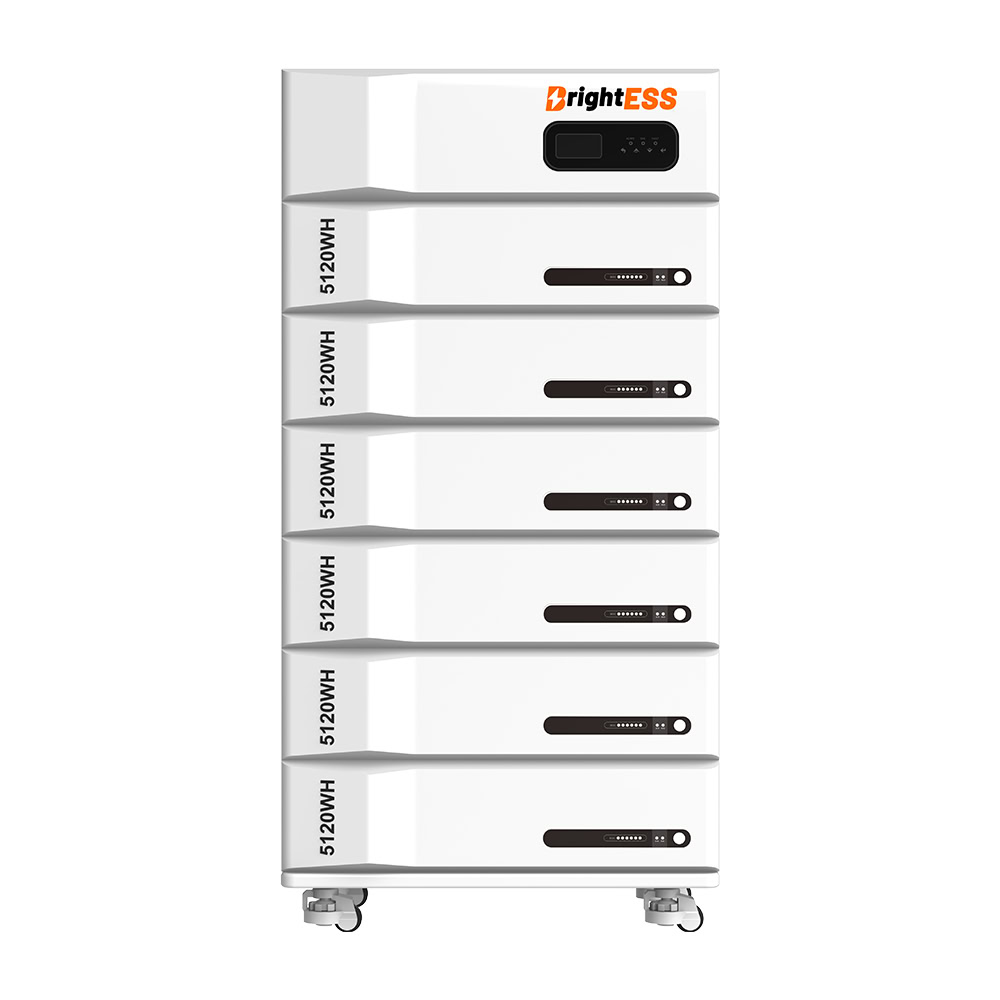 High-capacity BrightESS solar energy storage system with multiple battery modules for renewable energy storage.