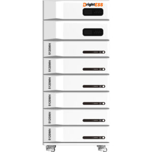 High-capacity BrightESS solar energy storage system with multiple battery modules for reliable power backup.