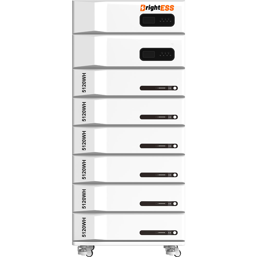 High-capacity BrightESS solar energy storage system with multiple battery modules for reliable power backup.