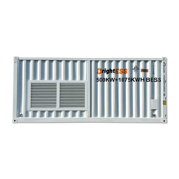 High-capacity BrightESS solar energy storage system, 500KW plus 1075KWH battery backup.