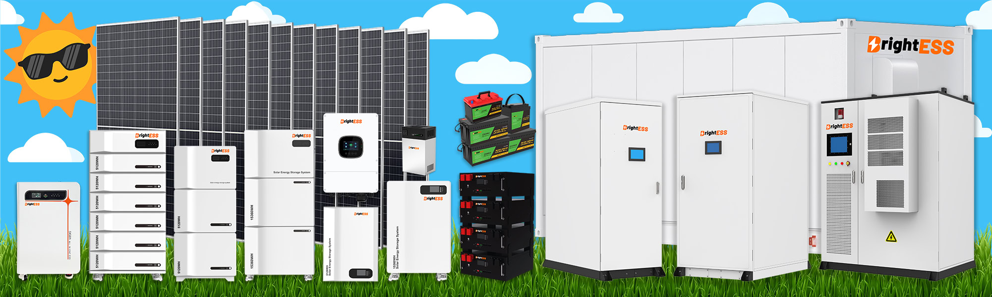 High-capacity BrightESS solar energy storage systems with advanced batteries and solar panels.